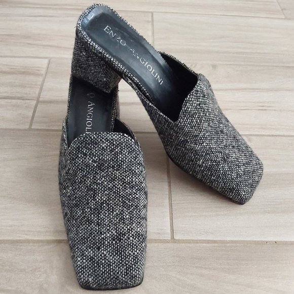 Enzo Angiolini NWOB Black Tweed Mid Heel Slip On Mule. Size 8M - Picture 1 of 7